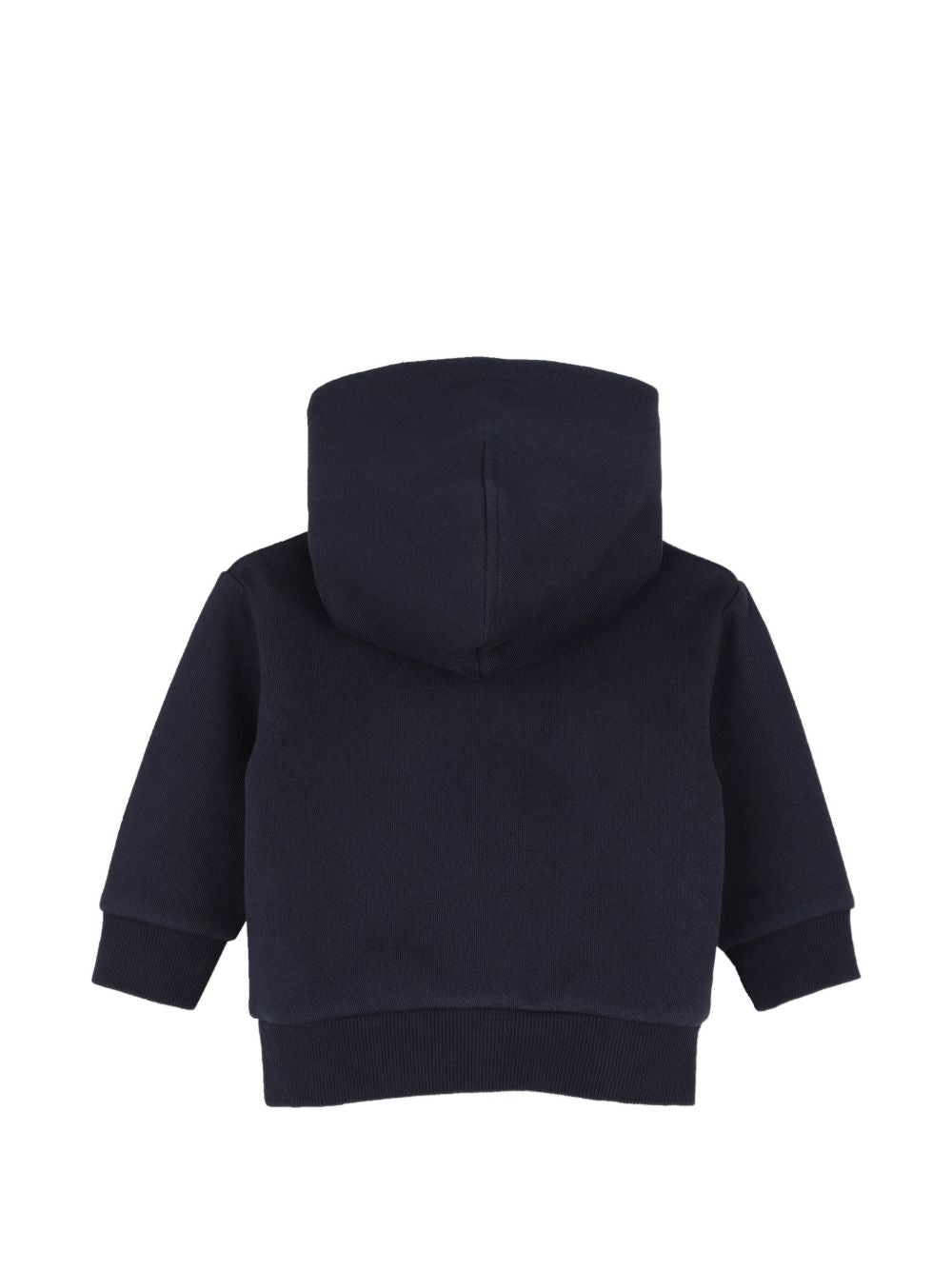 Felpa blu con cappuccio baby e stampa logo Timberland frontale
