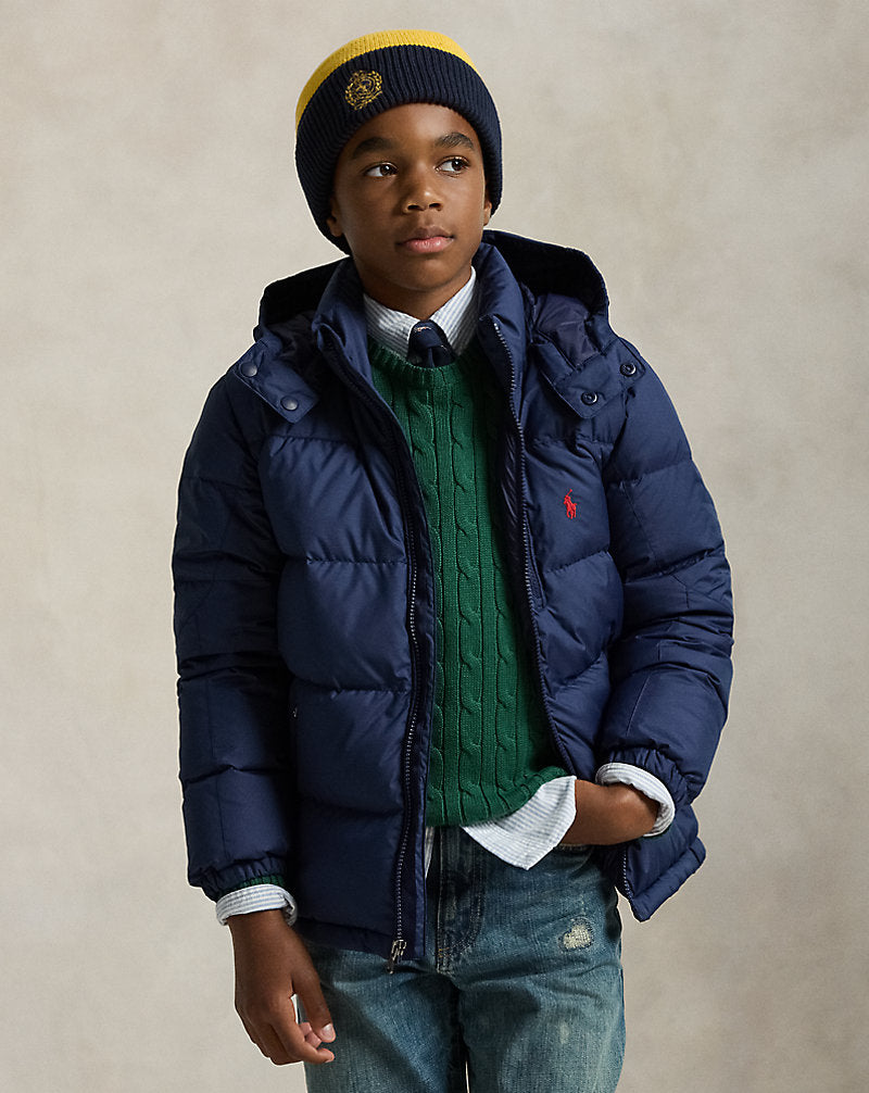 Giubbino blu con logo Ralph Lauren cucito frontale a contrasto