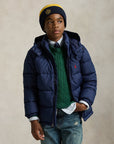 Giubbino blu con logo Ralph Lauren cucito frontale a contrasto
