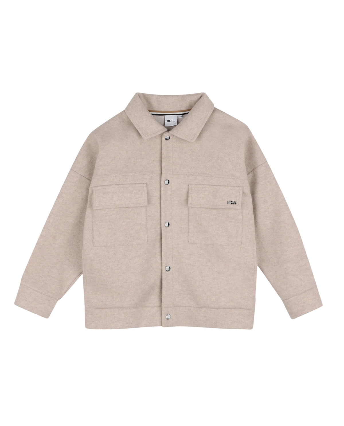 Giacca camicia in panno beige con logo in metallo Boss