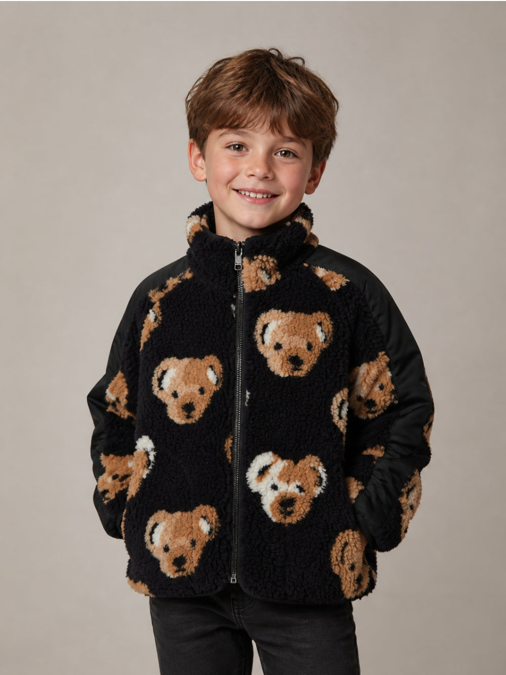 Felpa teddy nera con orsi e logo Burberry