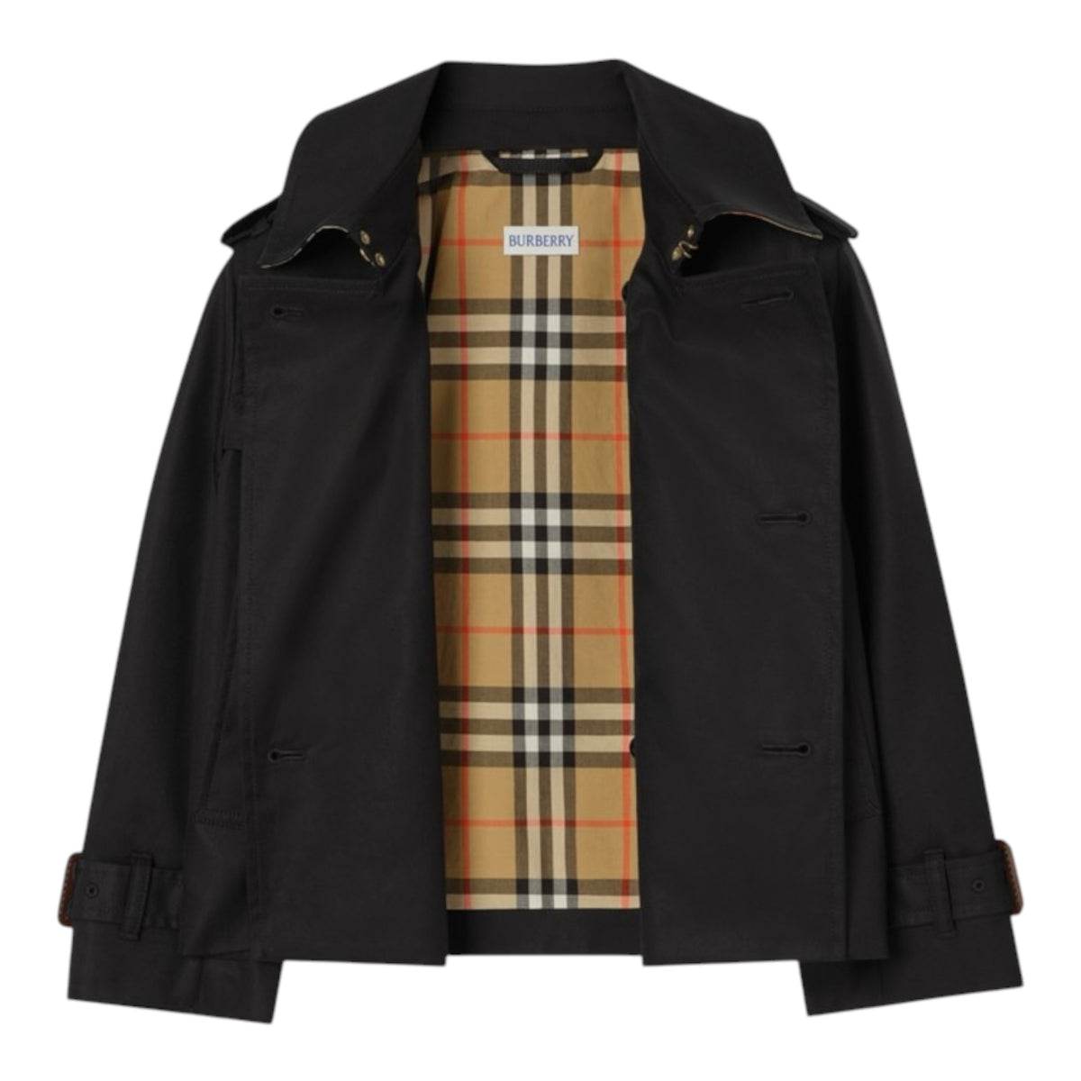Trench nero cropped con dettagli logo Burberry