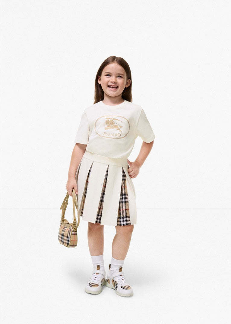 Gonna in lana bianca a pieghe con dettagli Burberry
