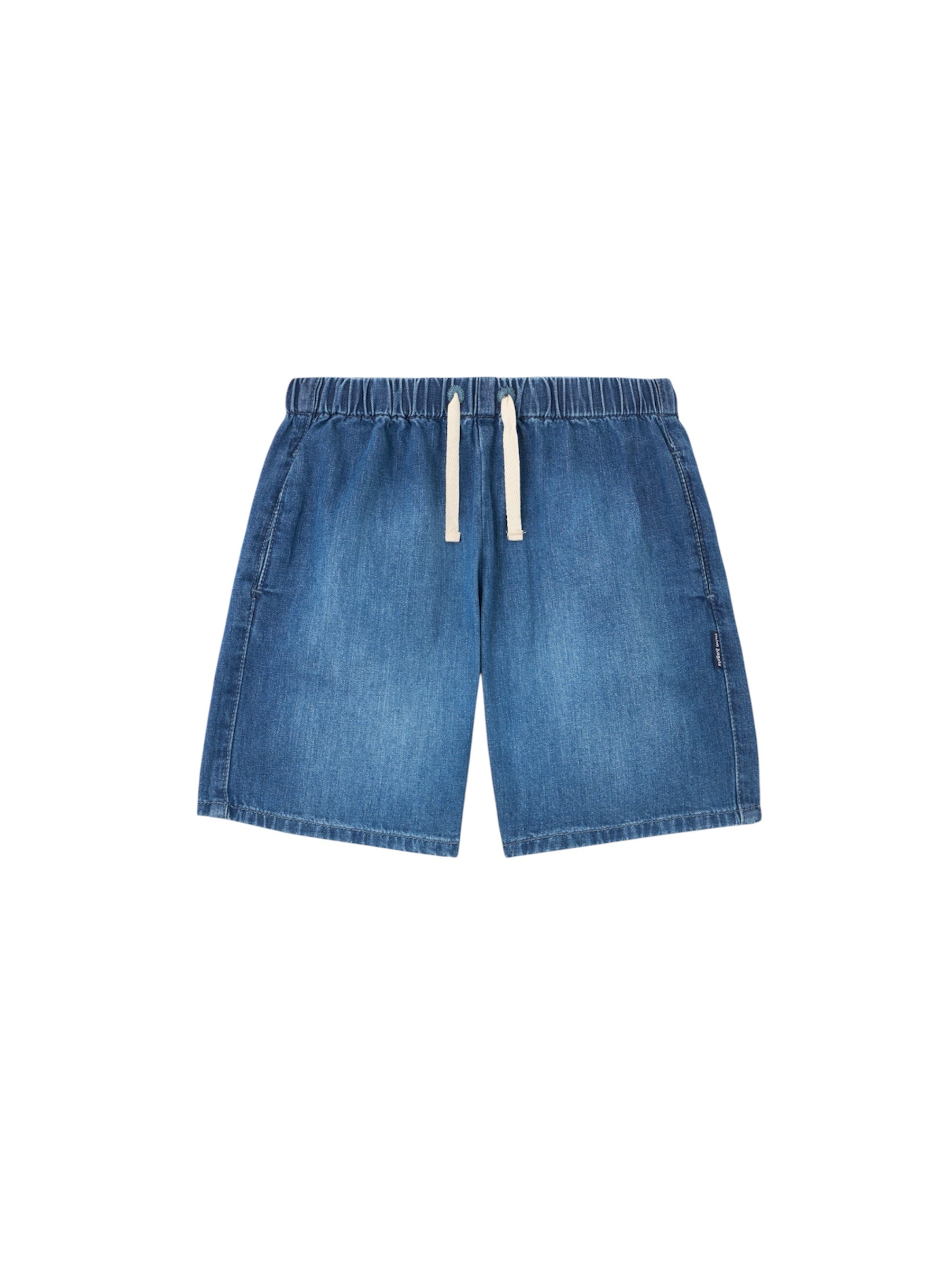 Bermuda blu di jeans con stampa logo Palm Angels