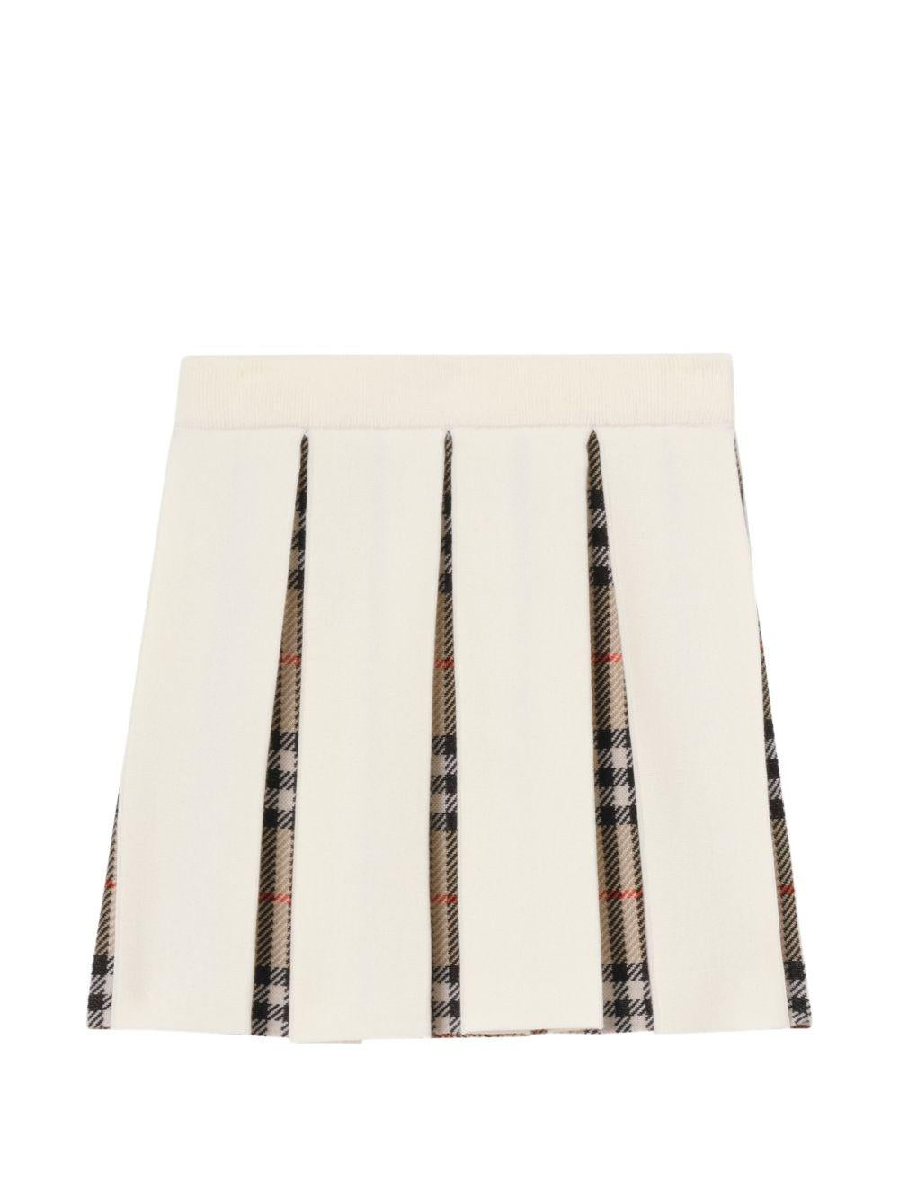 Gonna in lana bianca a pieghe con dettagli Burberry