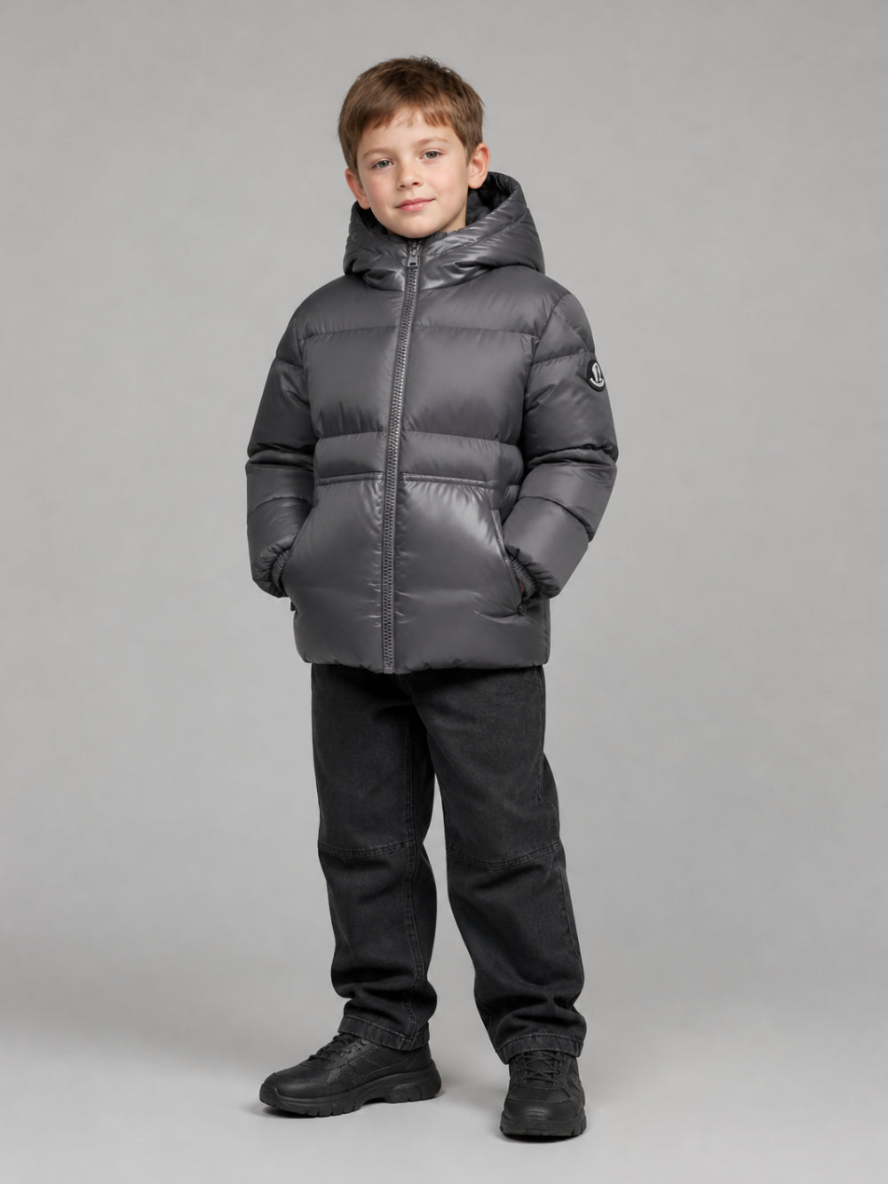 Giubbino Barin grigio con dettaglio patch Moncler