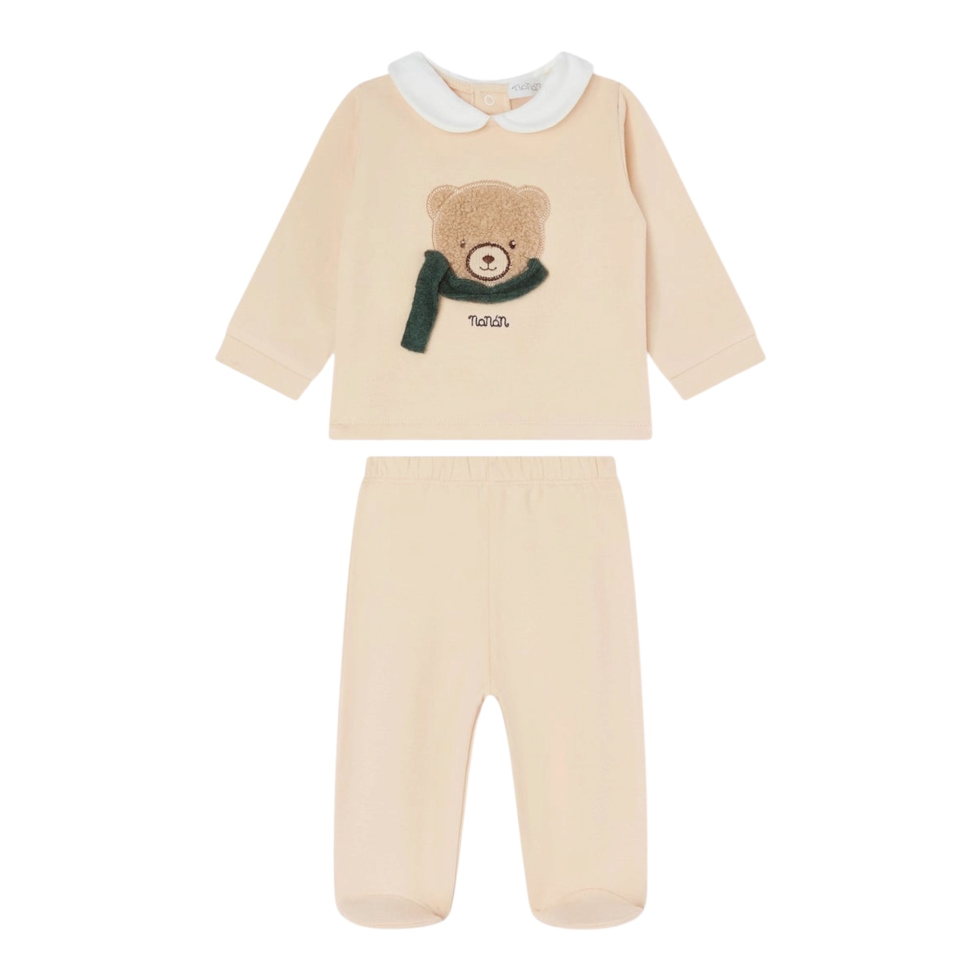 Completo 2 pezzi beige t-shirt e pantalone con patch orso Nanan