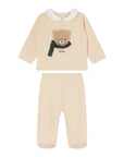 Completo 2 pezzi beige t-shirt e pantalone con patch orso Nanan
