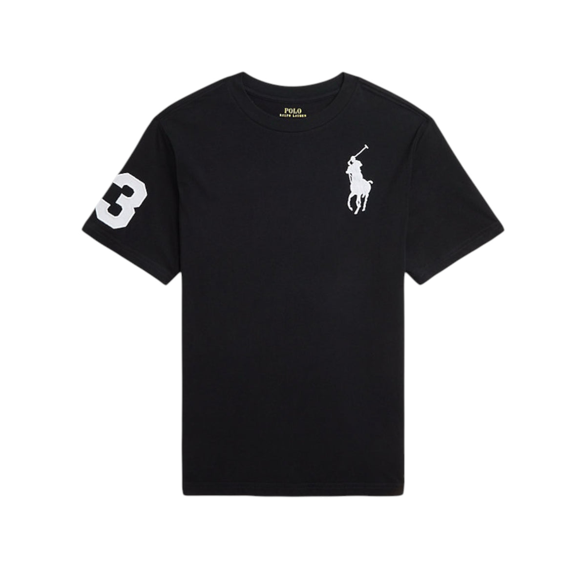 T-shirt nera con logo Ralph Lauren cucito a contrasto bianco