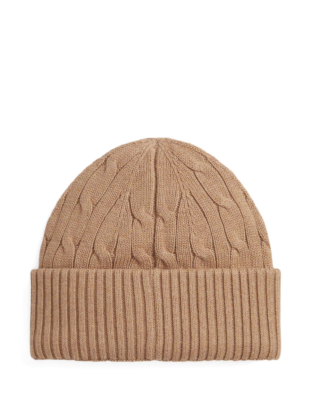 Cappello in maglia marrone con logo Ralph Lauren cucito frontale