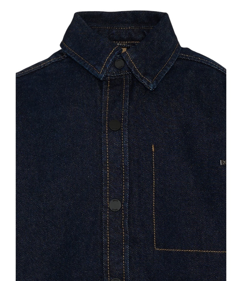 Giacca camicia in jeans blu con logo Boss applicato frontale