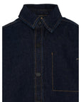 Giacca camicia in jeans blu con logo Boss applicato frontale