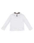 T-shirt bianca con dettagli maculati e logo Miss Grant in metallo