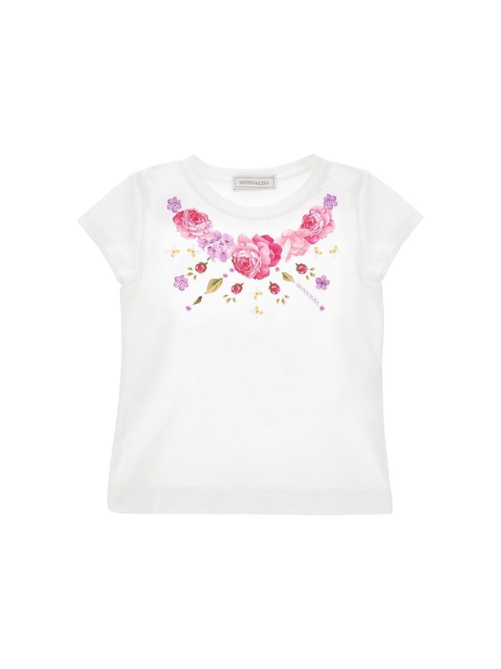 T-shirt bianca con stampa logo Monnalisa e fiori