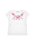 T-shirt bianca con stampa logo Monnalisa e fiori