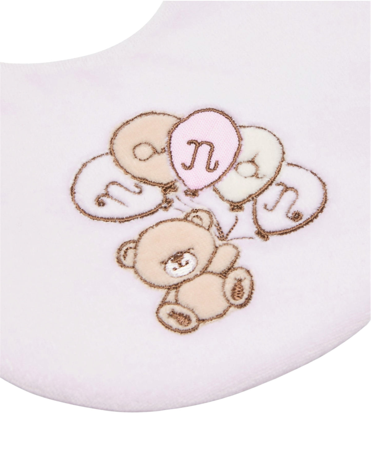 Bavaglino in ciniglia rosa  e logo Nanan con palloncini