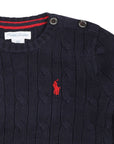 Maglione blu baby con logo Ralph Lauren cucito frontale