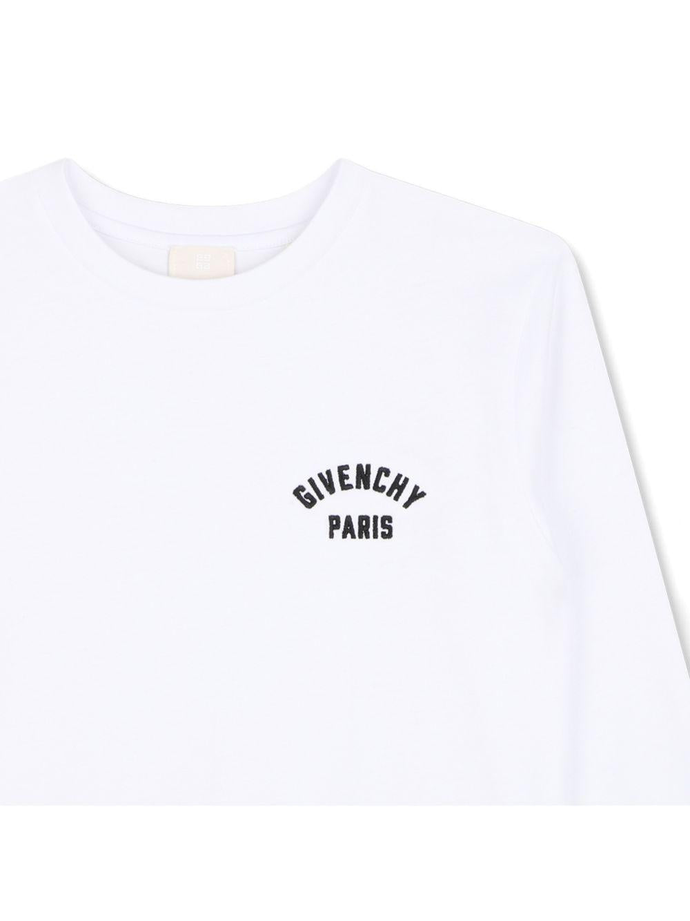 T-shirt bianca manica lunga con logo a contrasto Givenchy