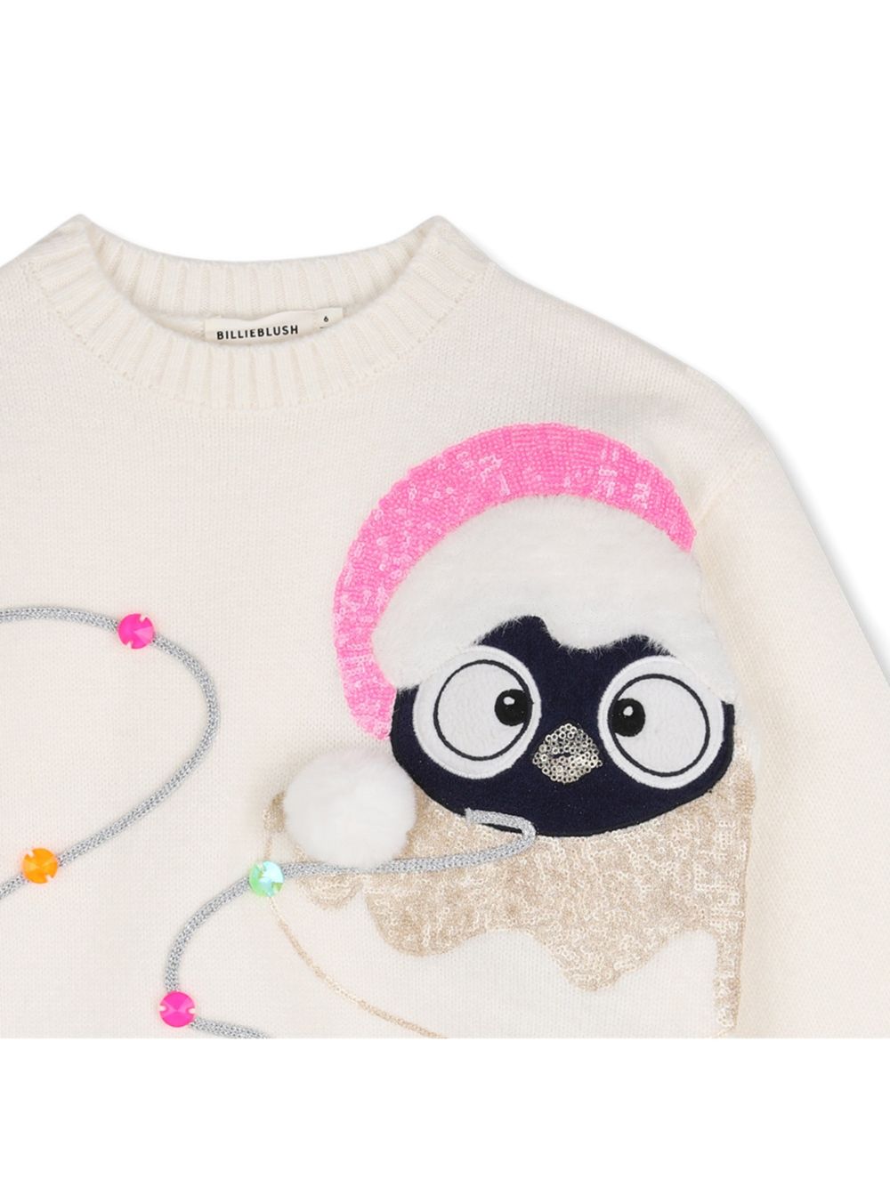 Maglione bianco con pinguino e paillettes Billieblush
