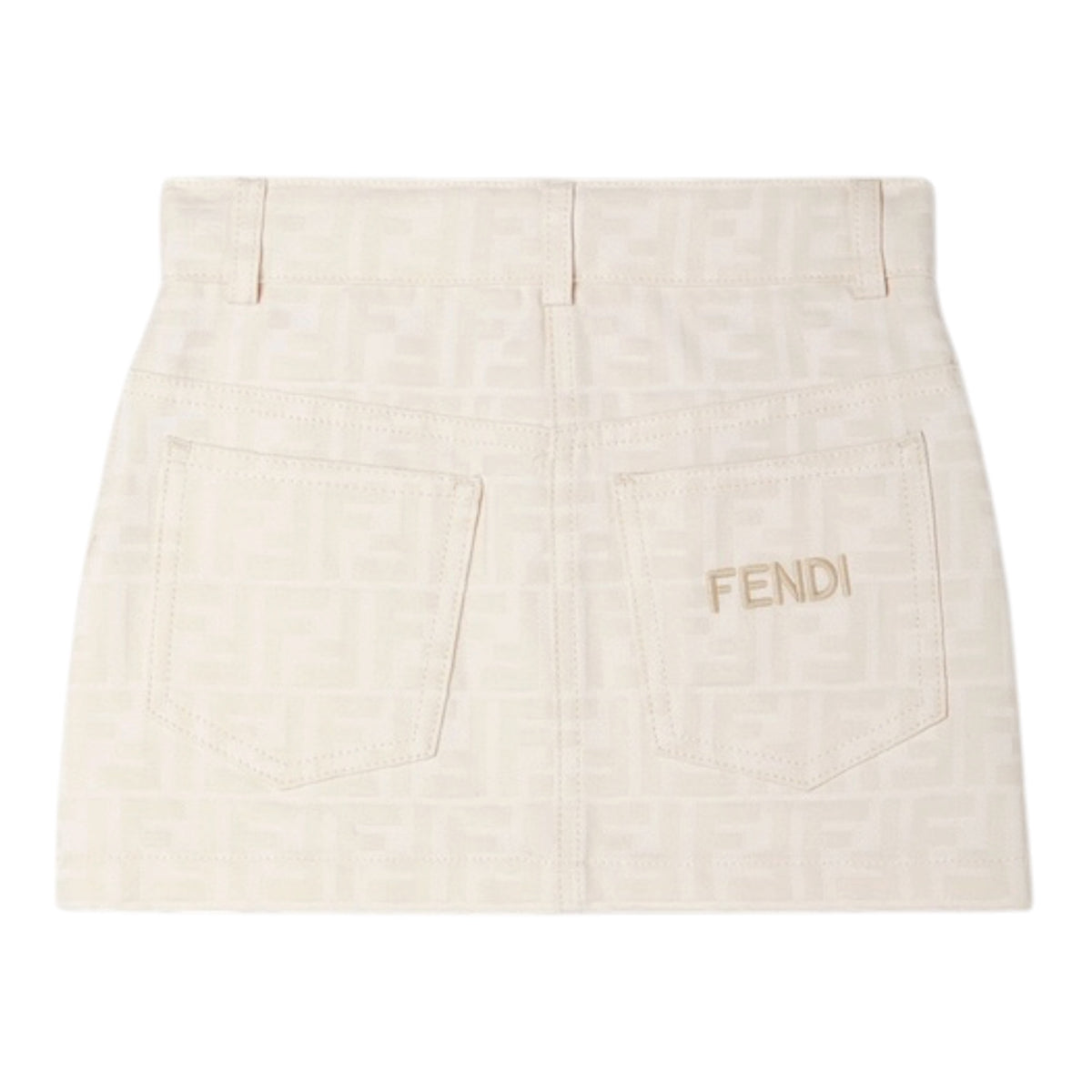 Gonna in cotone panna con logo Fendi