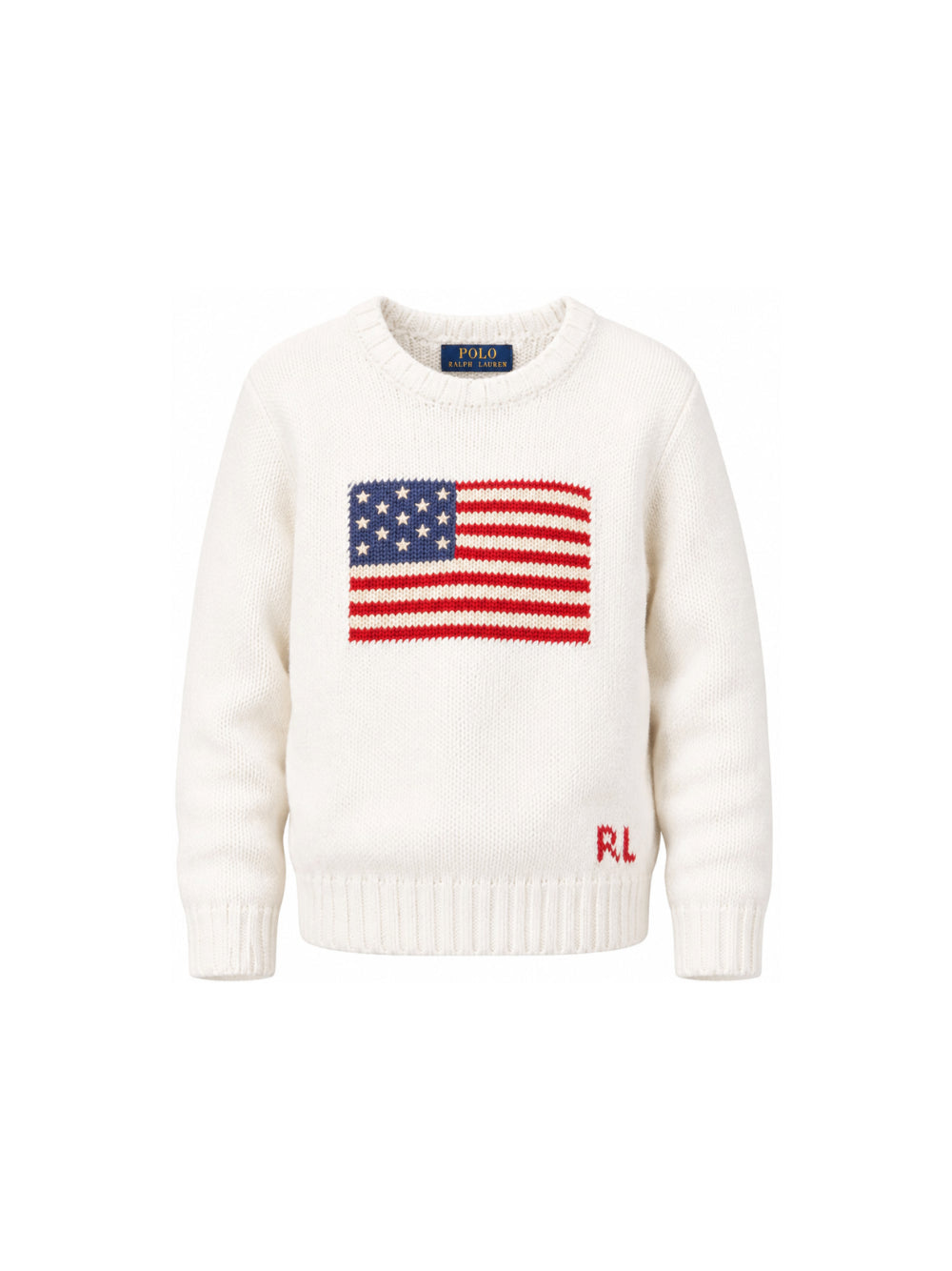 Maglione bianco con logo Ralph Lauren e bandiera americana frontale