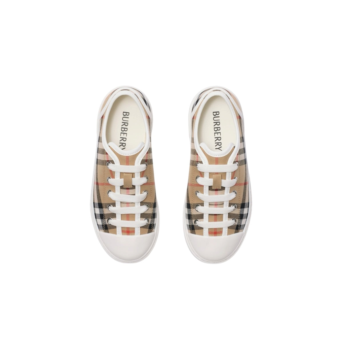 Scarpe con stampa check e logo Burberry sul retro
