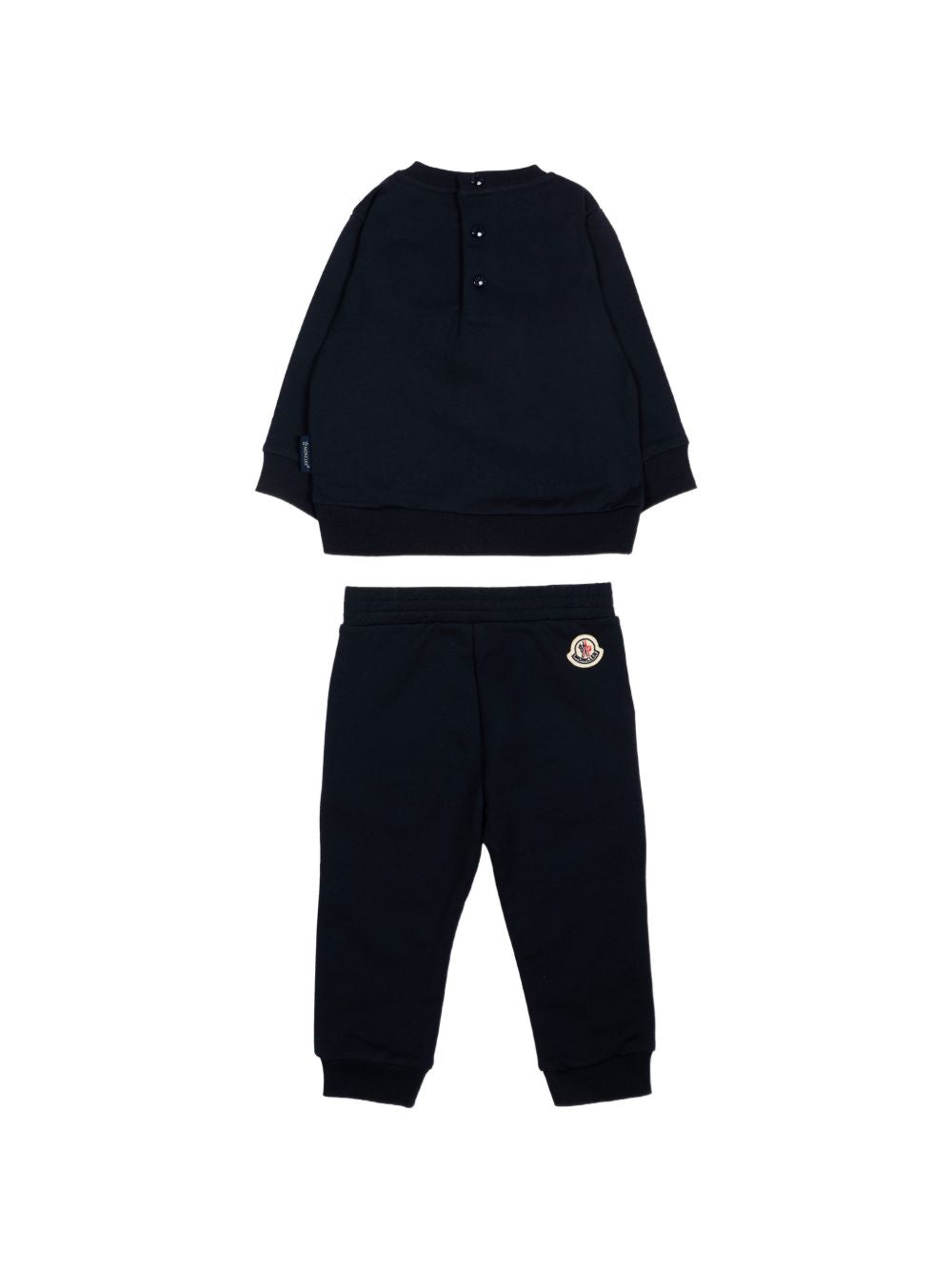 Completo felpa e pantalone blu con patch logo Moncler