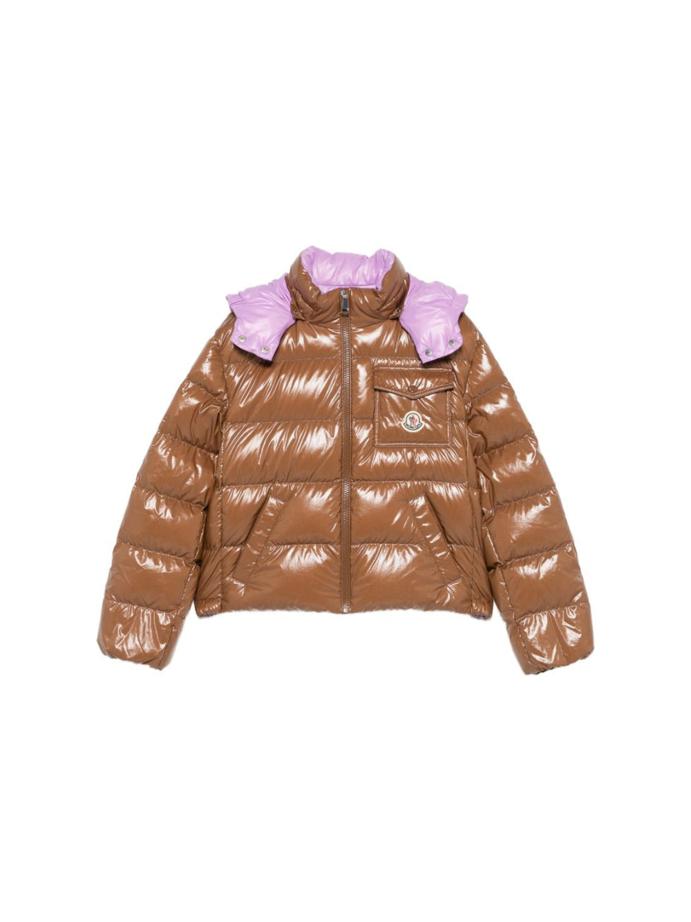 Giubbino New Andro marrone con dettaglio lilla e patch Moncler