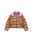 Giubbino New Andro marrone con dettaglio lilla e patch Moncler