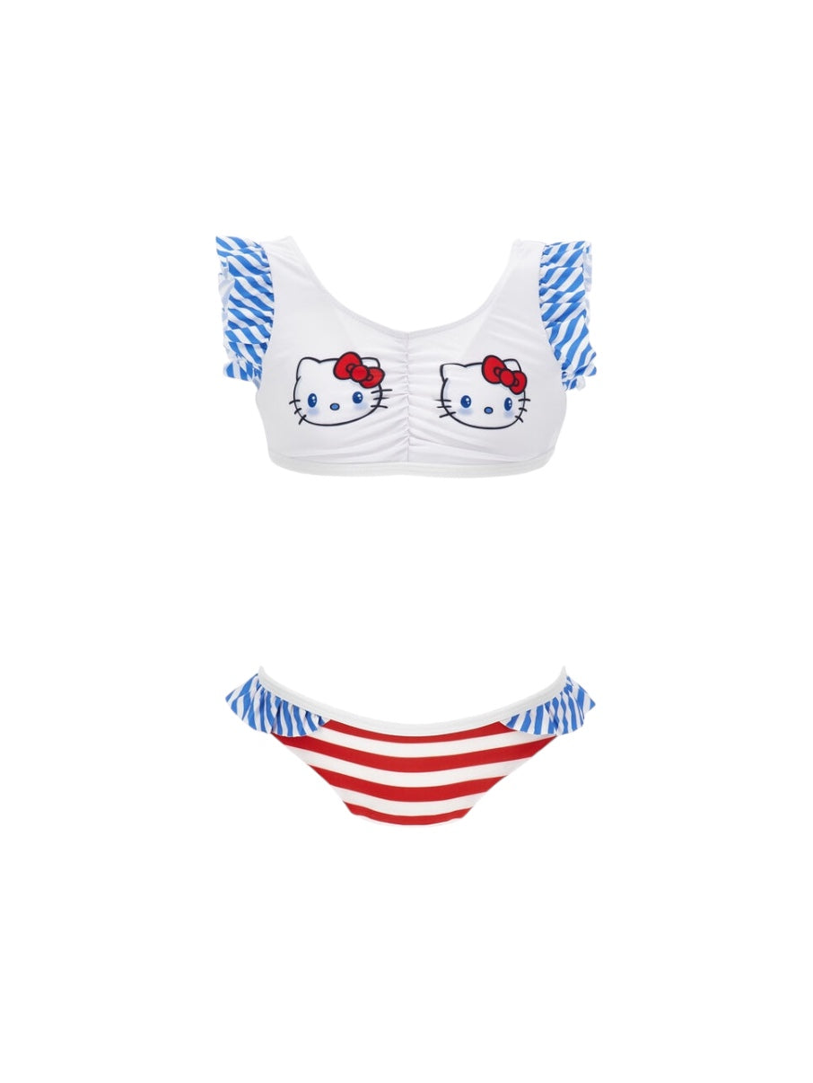 Costume bikini bianco con stampa Hello Kitty Monnalisa