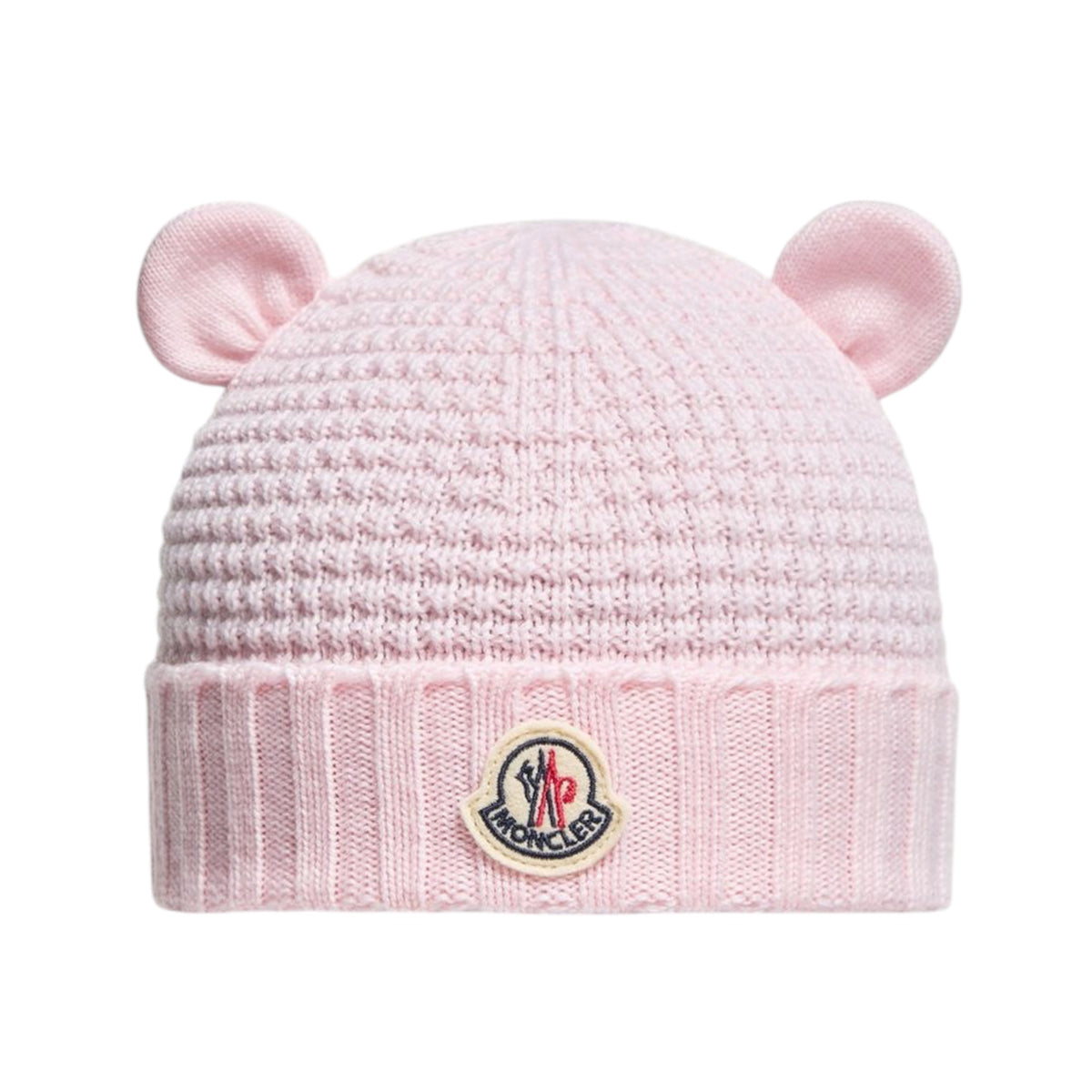 Cappello blu con orecchie e patch cucito Moncler