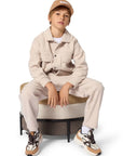Pantalone in panno beige con dettagli logo Boss