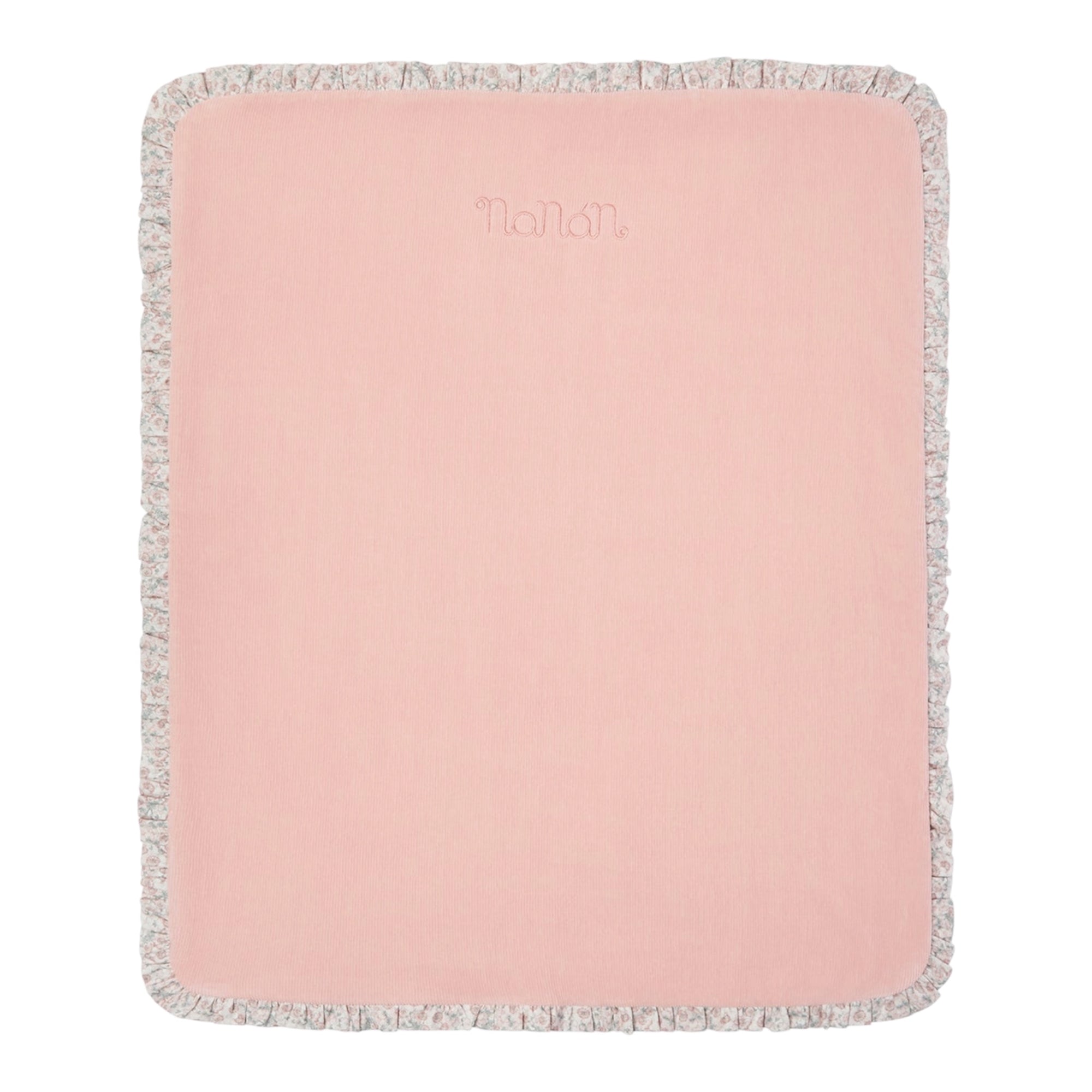 Coperta bicolore reversibile con rouches fiorellini e logo cucito Nanan