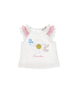 Canotta bianca con stampa e logo cucito Monnalisa