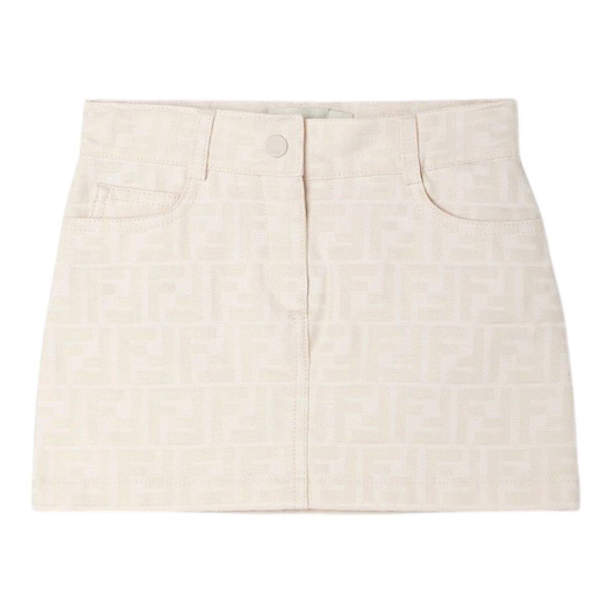 Gonna in cotone panna con logo Fendi