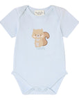 Body in cotone azzurro con scoiattolo e logo Nanan