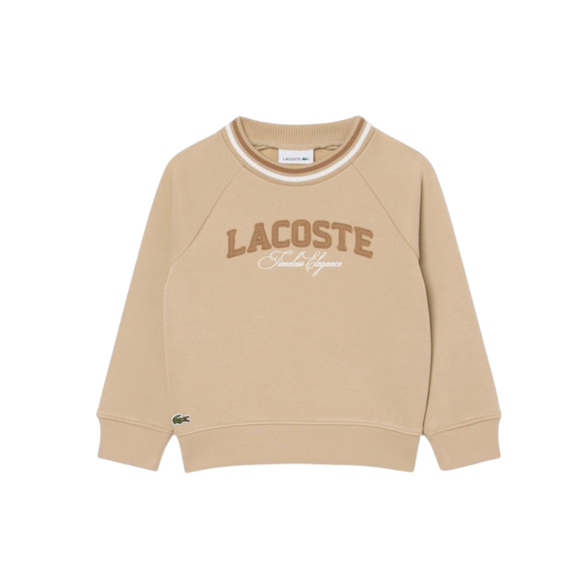 Felpa beige con logo Lacoste cucito frontale