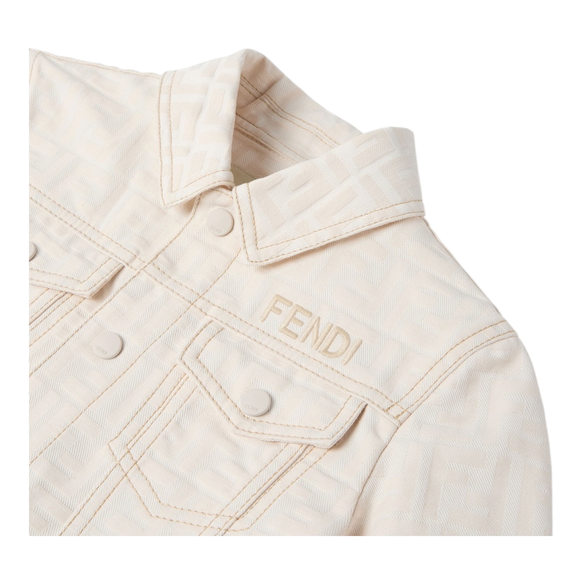 Giacca camicia cropped in cotone panna con logo Fendi