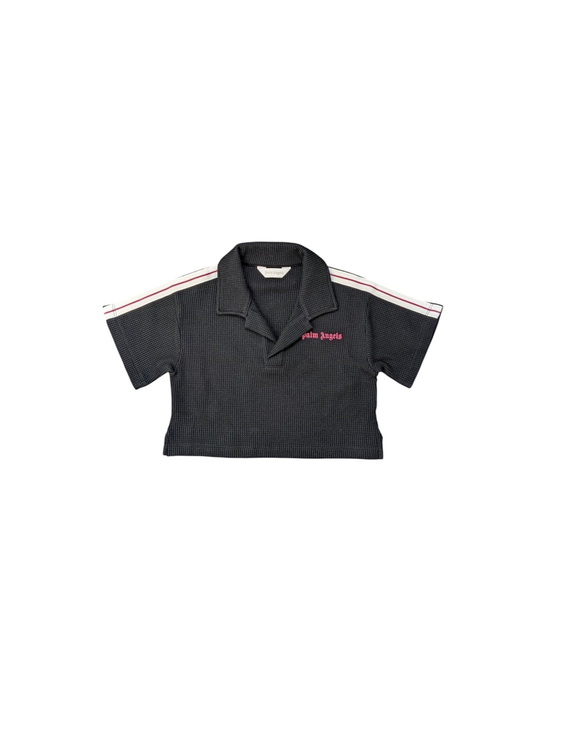 Polo cropped nera con stampa logo Palm Angels