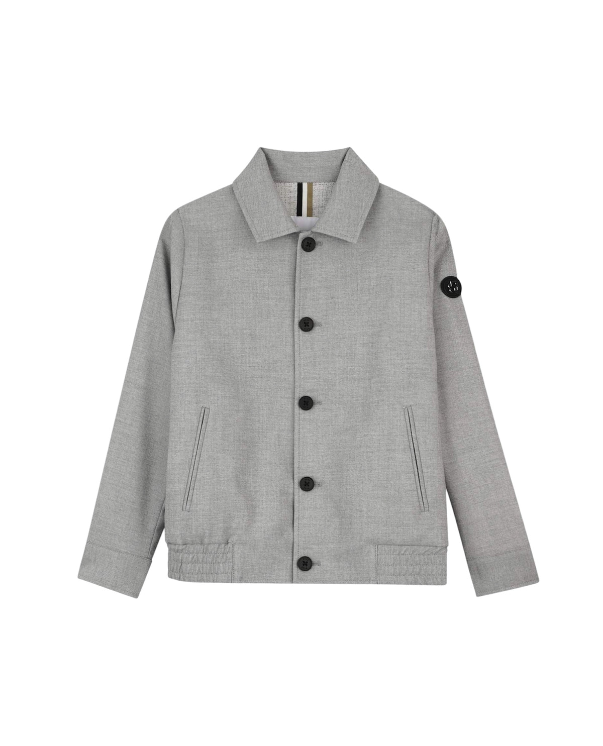 Giacca camicia grigia con patch logo in metallo Boss