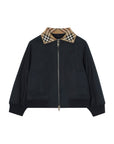 Felpa in cotone blu con collo logato Burberry