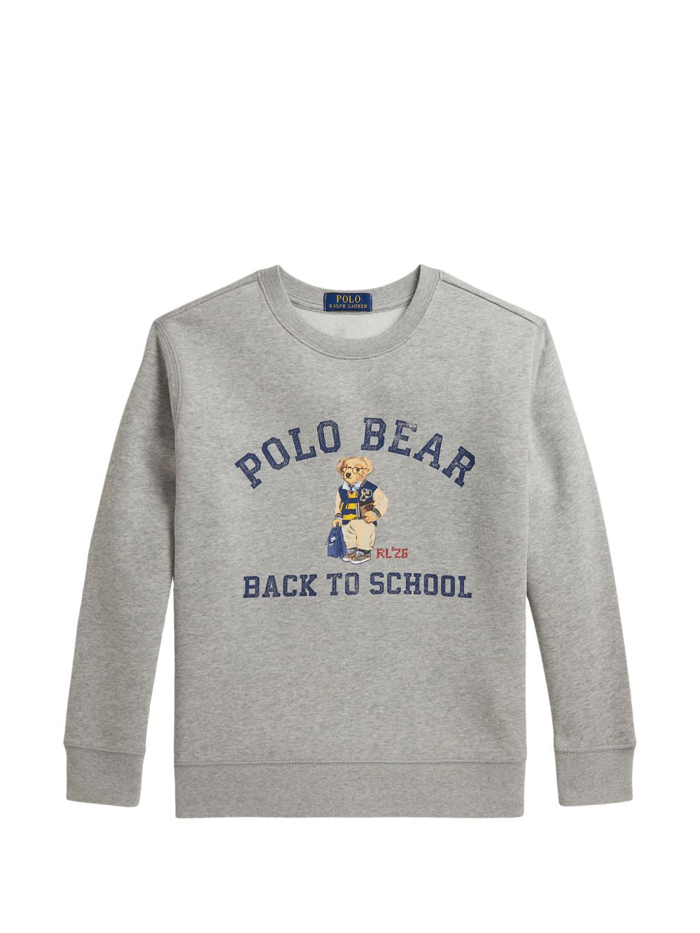 Felpa in cotone grigia con stampa logo Ralph Lauren frontale