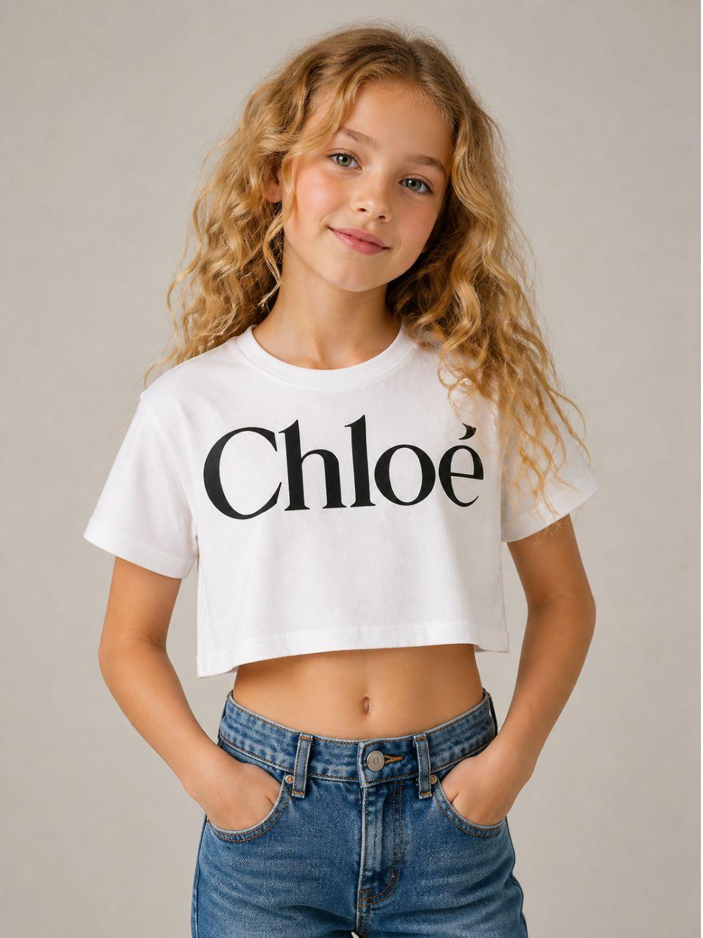 T-shirt bianca cropped con stampa logo Chloé a contrasto