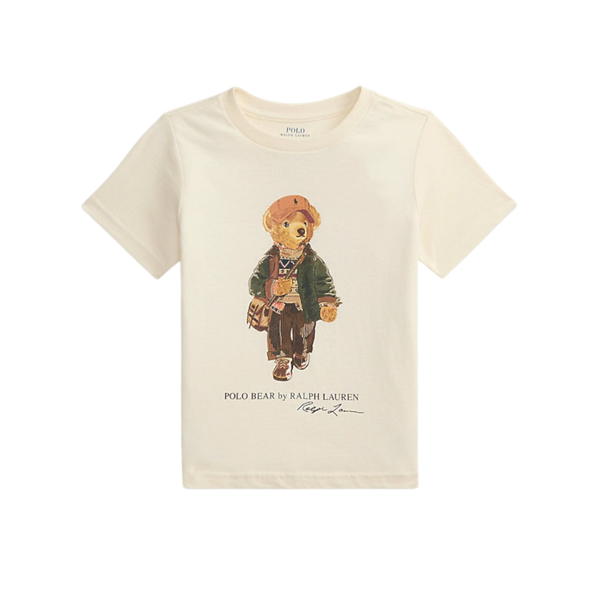 T-shirt beige con stampa bear Ralph Lauren frontale