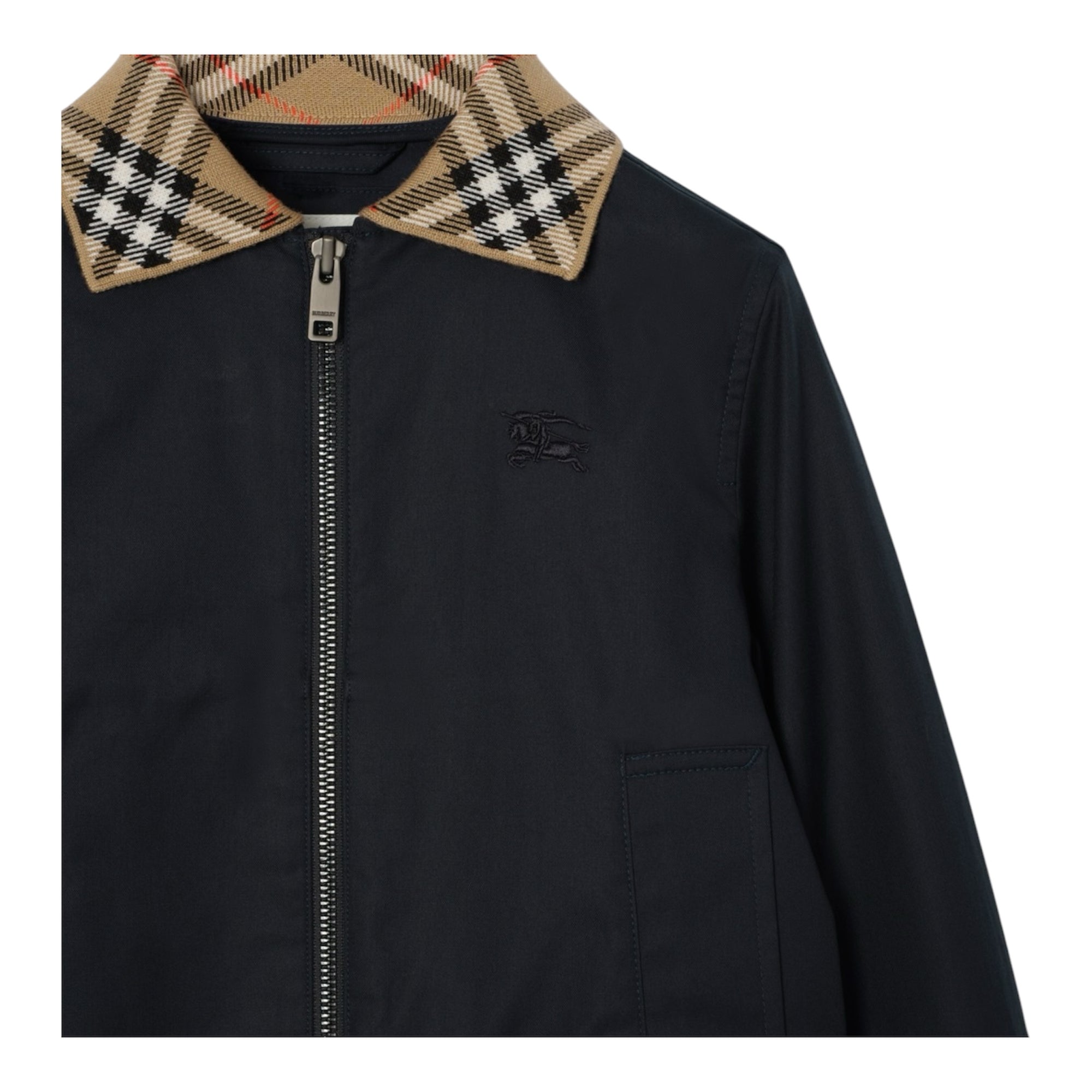 Felpa in cotone blu con collo logato Burberry