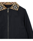 Felpa in cotone blu con collo logato Burberry