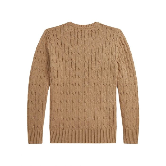 Maglione beige con logo Ralph Lauren cucito frontale