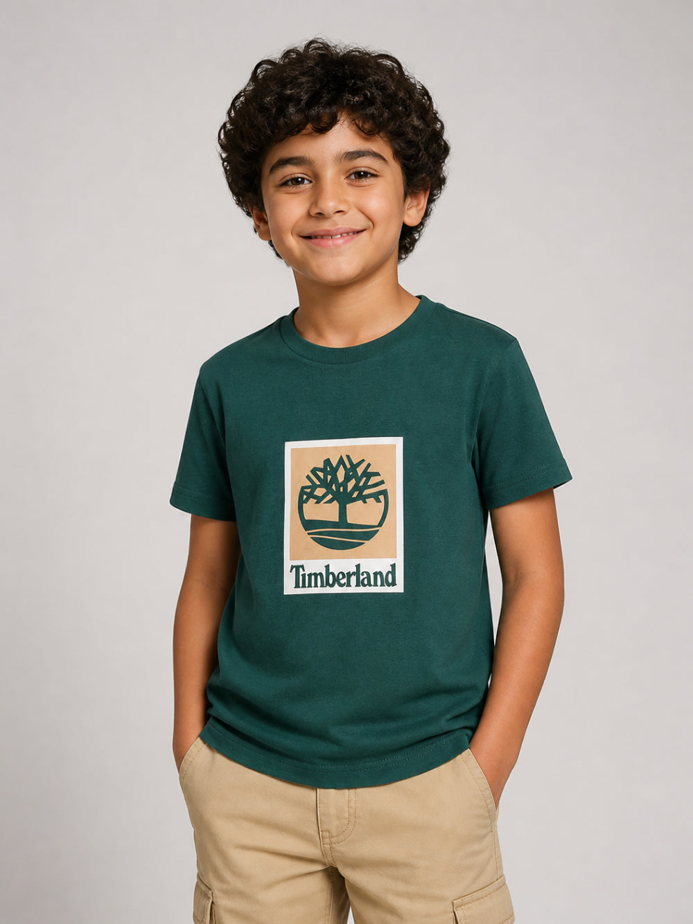 T-shirt verde con stampa logo Timberland a contrasto frontale