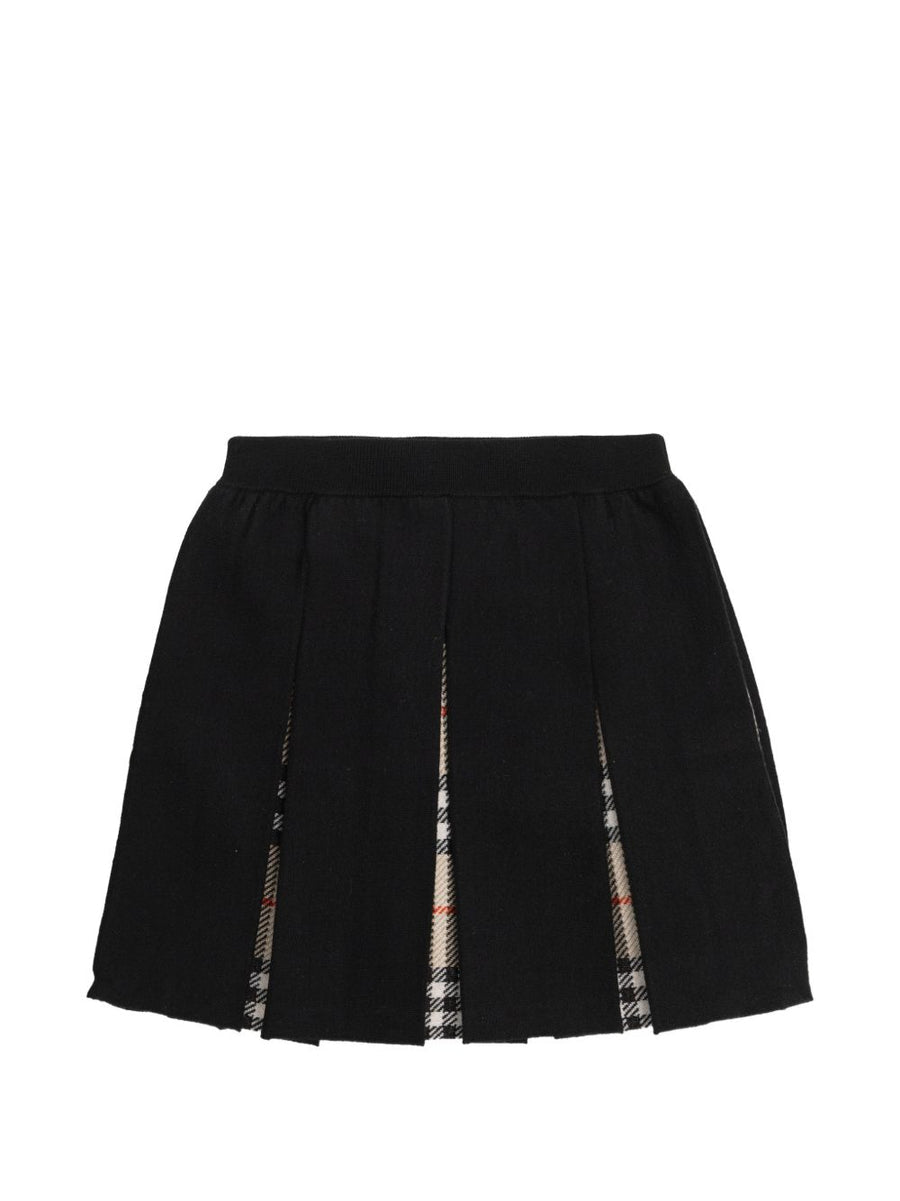 Gonna in lana nera a pieghe con dettagli Burberry
