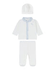 Tutina 2 pezzi e cappello bianco in jersey e tessuto Liberty azzurro Nanan